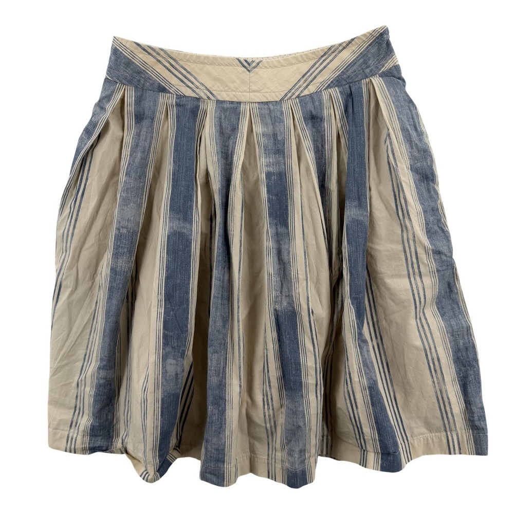 Maeve Skirt Womens 2 Blue Beige Striped Pleated A-Line Anthropologie Pocket Boho